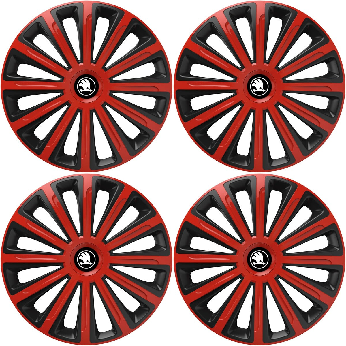 Set 4 capace roti 16 inchi (R16) compatibile SKODA, Model Trend Rosu-Negru