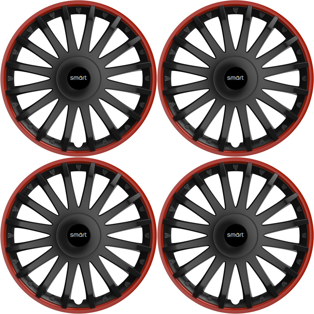 Set 4 capace roti 16 inchi (R16) compatibile SMART, Model Kristal Negru-Rosu