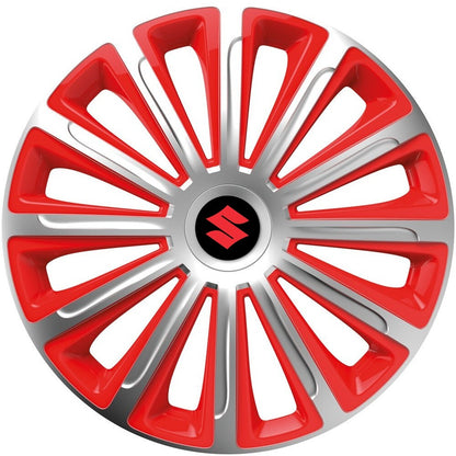 Set 4 capace roti 14 inchi (R14) compatibile SUZUKI, Model Trend Argintiu-Rosu