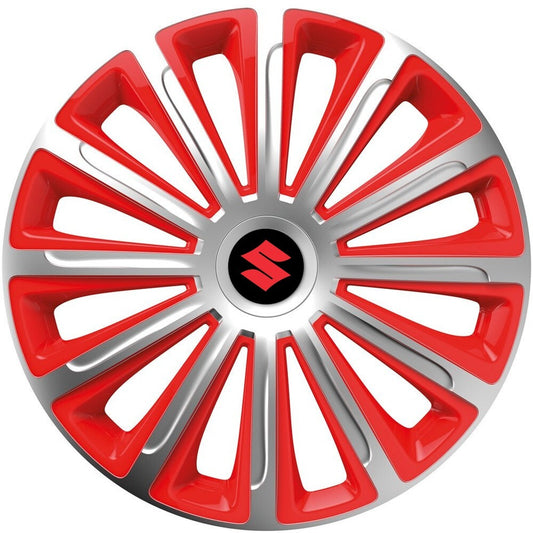 Set 4 capace roti 14 inchi (R14) compatibile SUZUKI, Model Trend Argintiu-Rosu