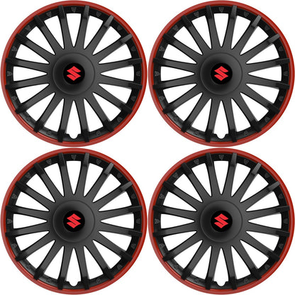Set 4 capace roti 14 inchi (R14) compatibile SUZUKI, Model Kristal Negru-Rosu