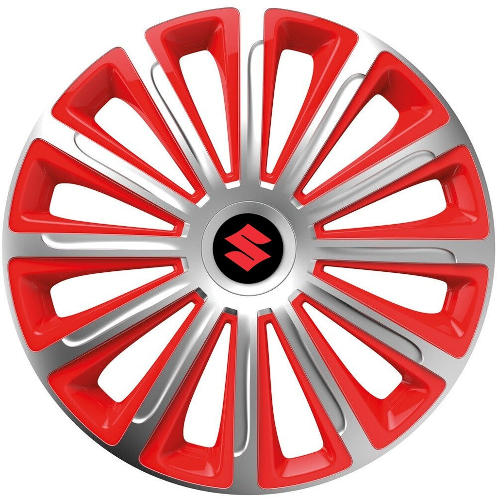Set 4 capace roti 15 inchi (R15) compatibile SUZUKI, Model Trend Argintiu-Rosu