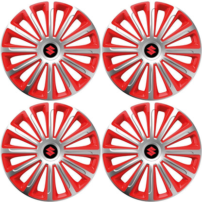 Set 4 capace roti 15 inchi (R15) compatibile SUZUKI, Model Trend Argintiu-Rosu