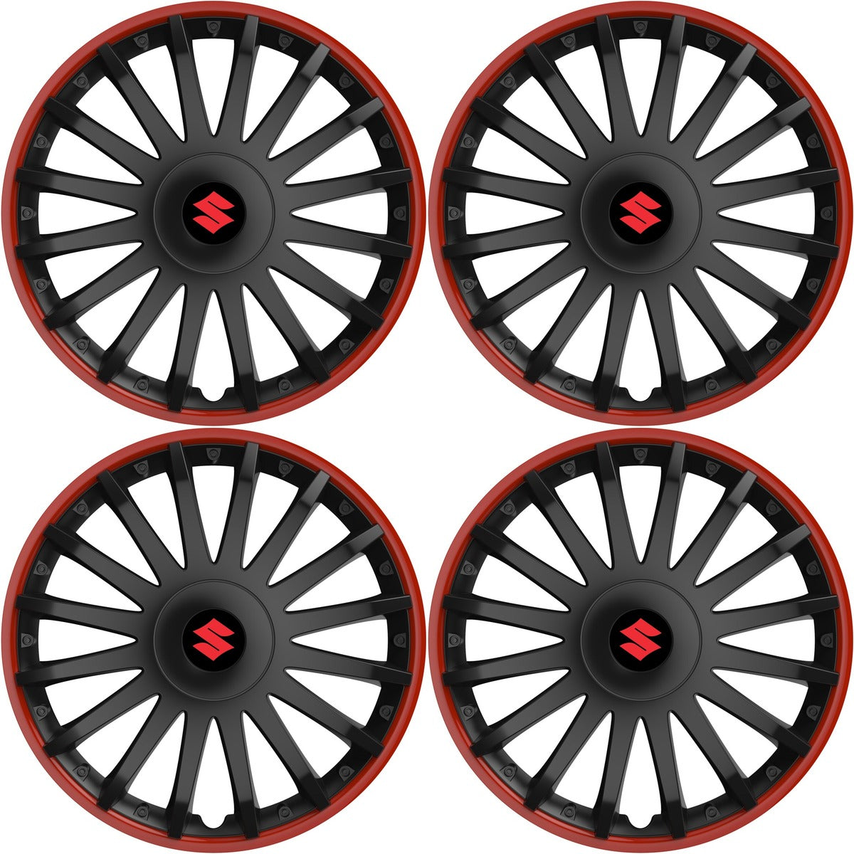 Set 4 capace roti 16 inchi (R16) compatibile SUZUKI, Model Kristal Negru-Rosu