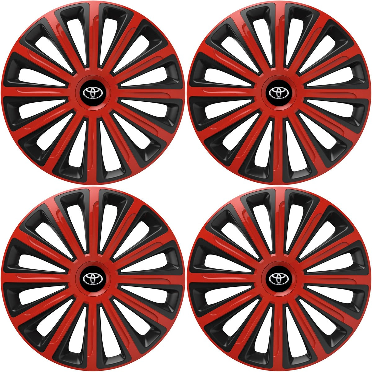 Set 4 capace roti 14 inchi (R14) compatibile TOYOTA, Model Trend Rosu-Negru