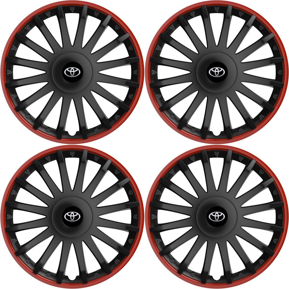 Set 4 capace roti 15 inchi (R15) compatibile TOYOTA, Model Kristal Negru-Rosu