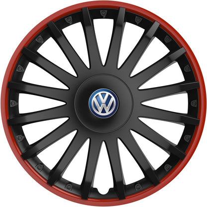 Set 4 capace roti 14 inchi (R14) compatibile VOLKSWAGEN, Model Kristal Negru-Rosu