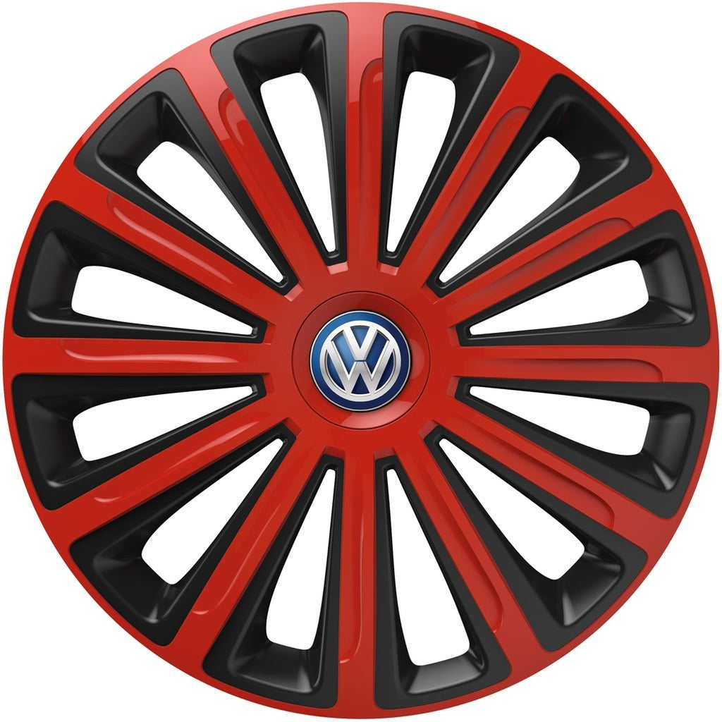 Set 4 capace roti 14 inchi (R14) compatibile VOLKSWAGEN, Model Trend Rosu-Negru
