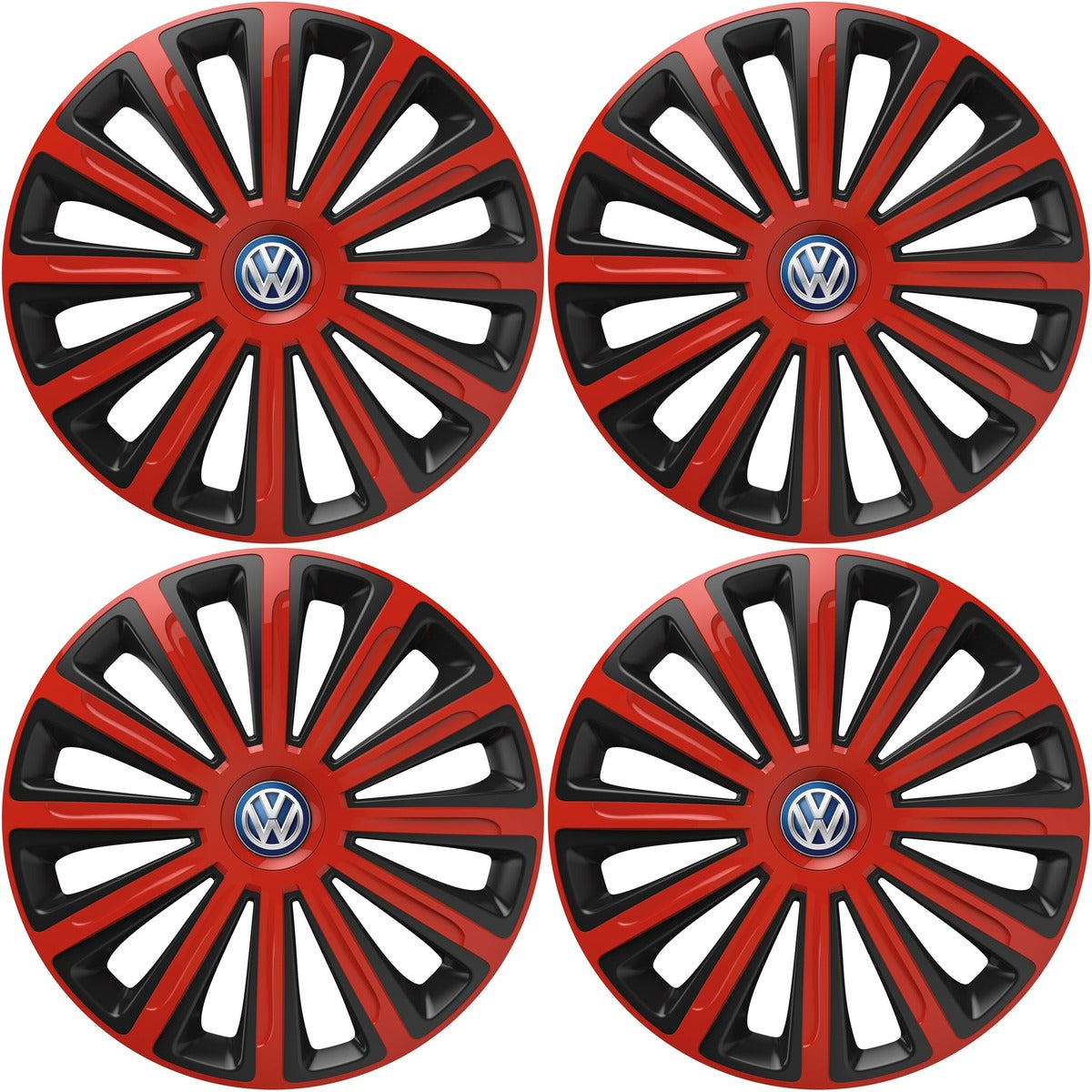 Set 4 capace roti 14 inchi (R14) compatibile VOLKSWAGEN, Model Trend Rosu-Negru