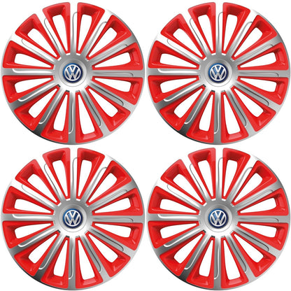 Set 4 capace roti 14 inchi (R14) compatibile VOLKSWAGEN, Model Trend Argintiu-Rosu