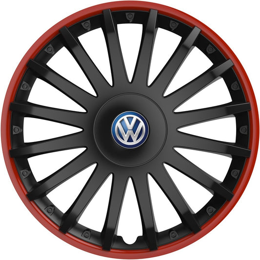 Set 4 capace roti 15 inchi (R15) compatibile VOLKSWAGEN, Model Kristal Negru-Rosu