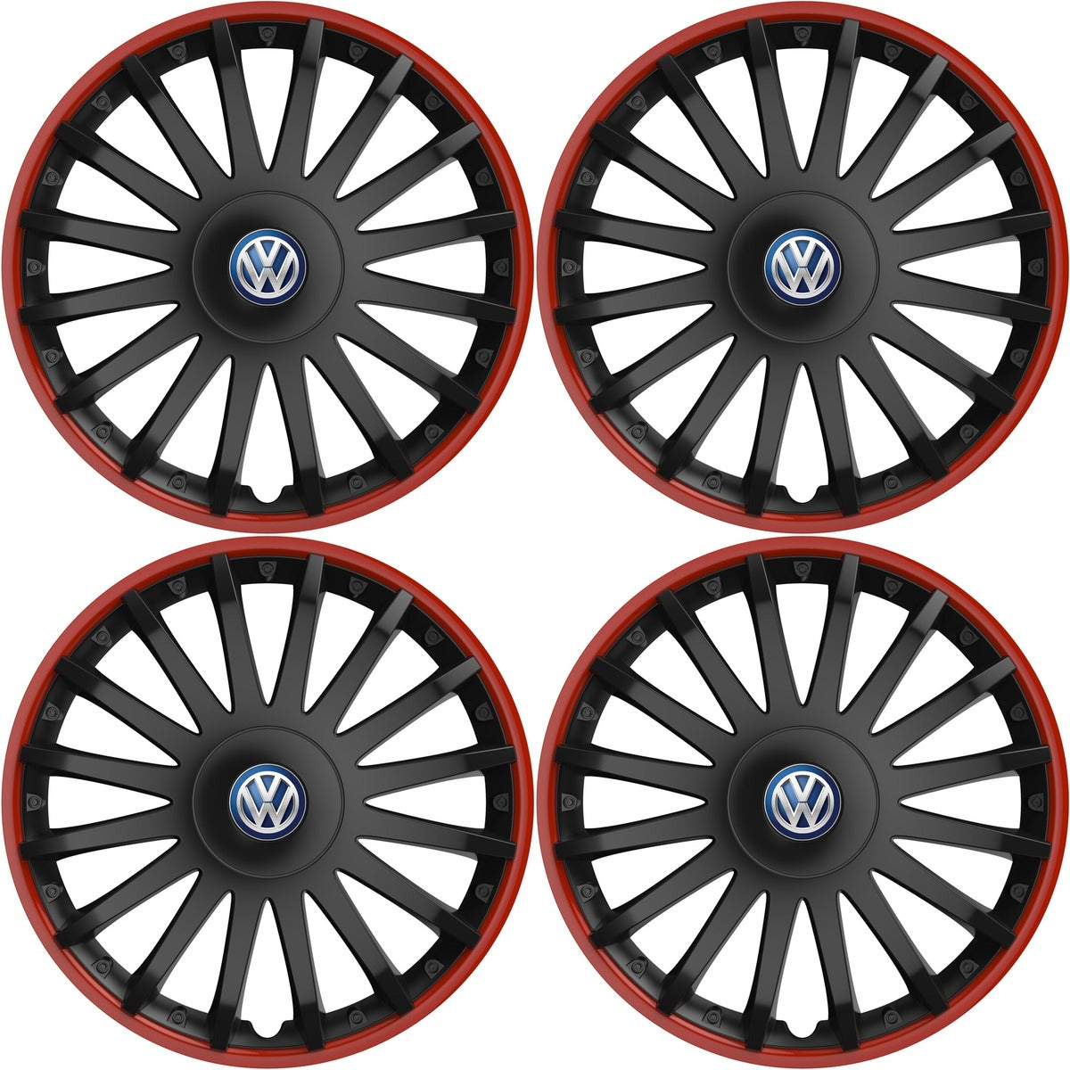 Set 4 capace roti 16 inchi (R16) compatibile VOLKSWAGEN, Model Kristal Negru-Rosu