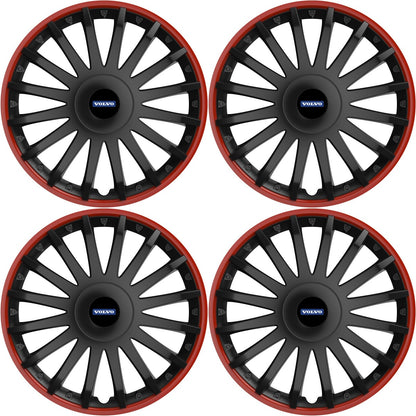 Set 4 capace roti 14 inchi (R14) compatibile VOLVO, Model Kristal Negru-Rosu