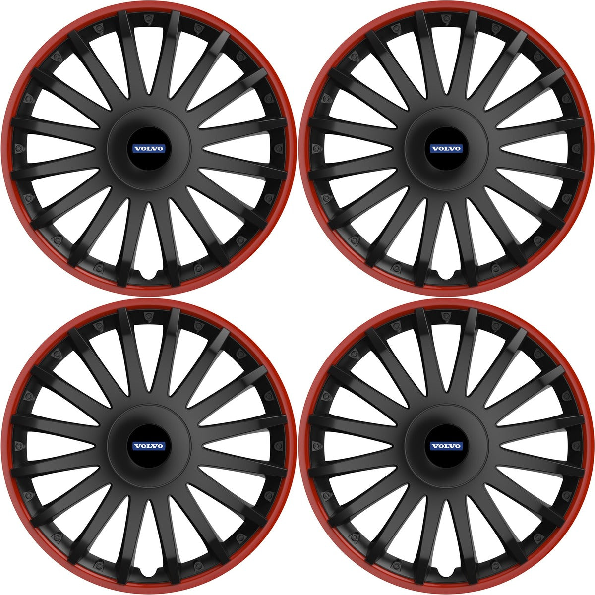 Set 4 capace roti 15 inchi (R15) compatibile VOLVO, Model Kristal Negru-Rosu