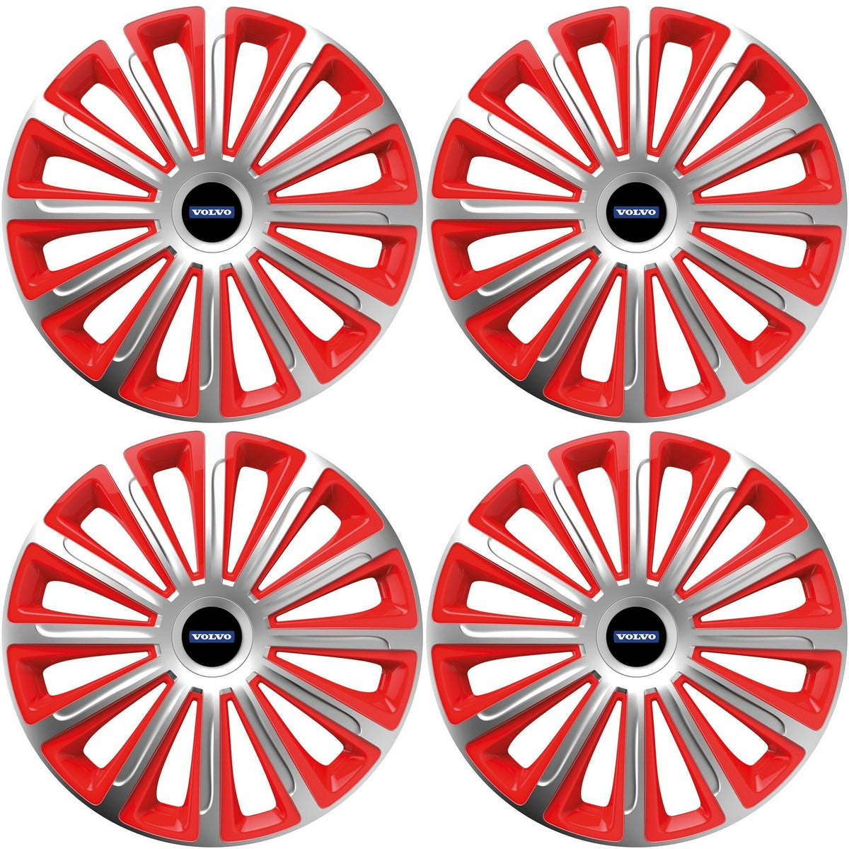 Set 4 capace roti 15 inchi (R15) compatibile VOLVO, Model Trend Argintiu-Rosu