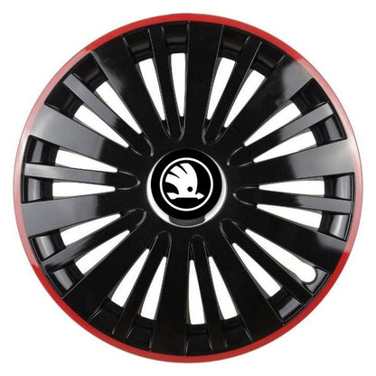 Set 4 capace roti Red/Black cu inel cromat R14 Compatibil Cu Skoda Nou
