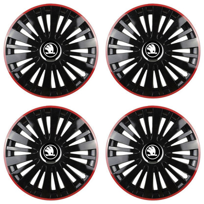 Set 4 capace roti Red/Black cu inel cromat R14 Compatibil Cu Skoda Nou