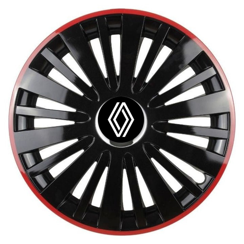 Set 4 capace roti Red/Black cu inel cromat R15 Compatibil Cu Renault Nou
