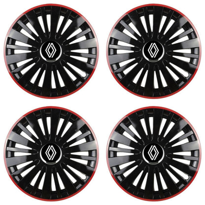 Set 4 capace roti Red/Black cu inel cromat R15 Compatibil Cu Renault Nou