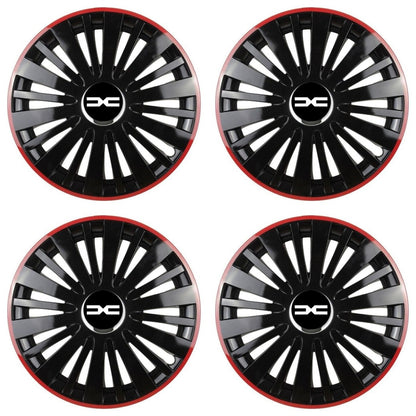Set 4 capace roti Red/Black cu inel cromat R16 Compatibil Cu Dacia Nou