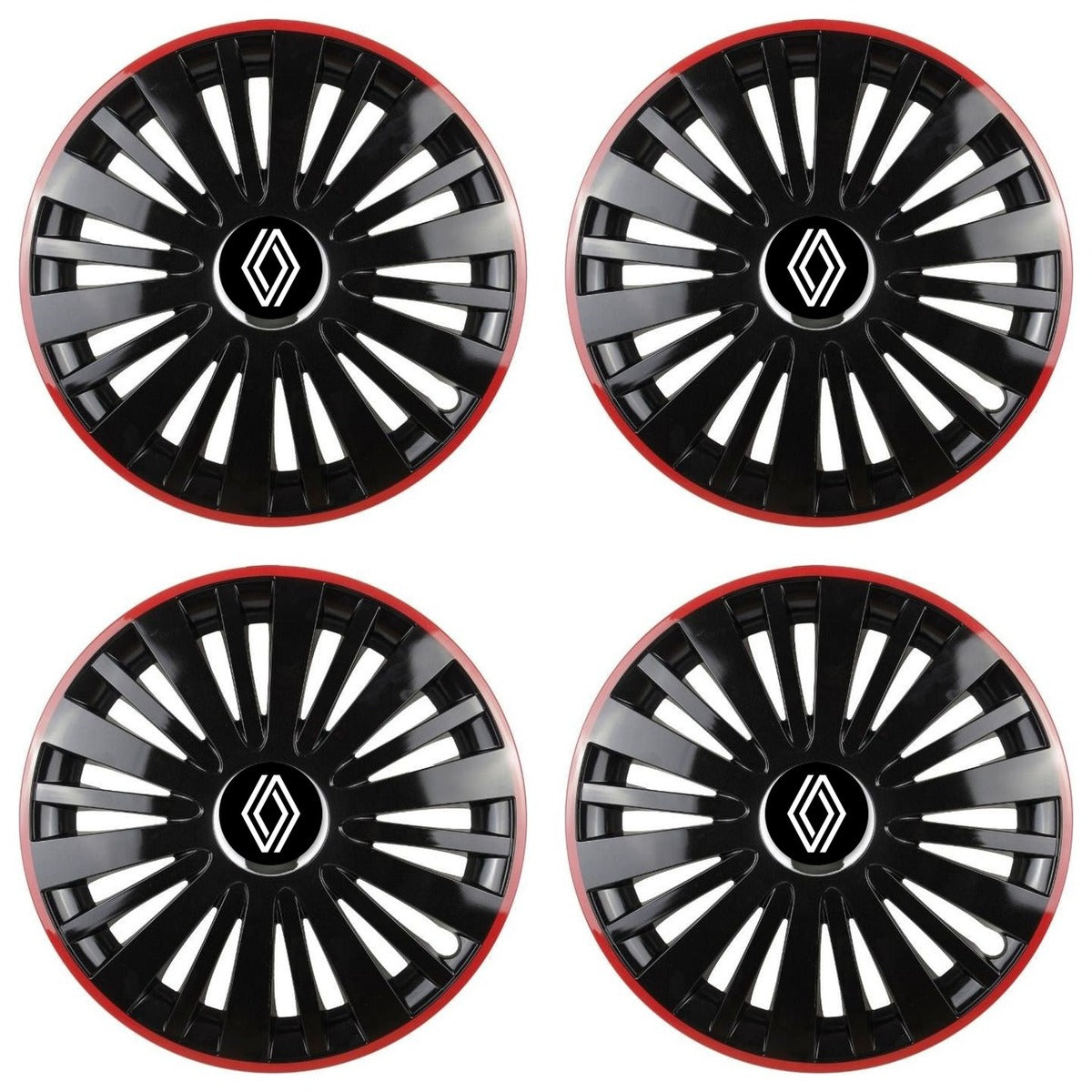 Set 4 capace roti Red/Black cu inel cromat R16 Compatibil Cu Renault Nou