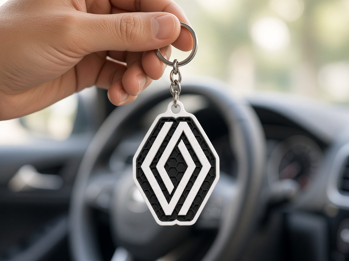 Breloc auto Renault logo cu lanț și inel
