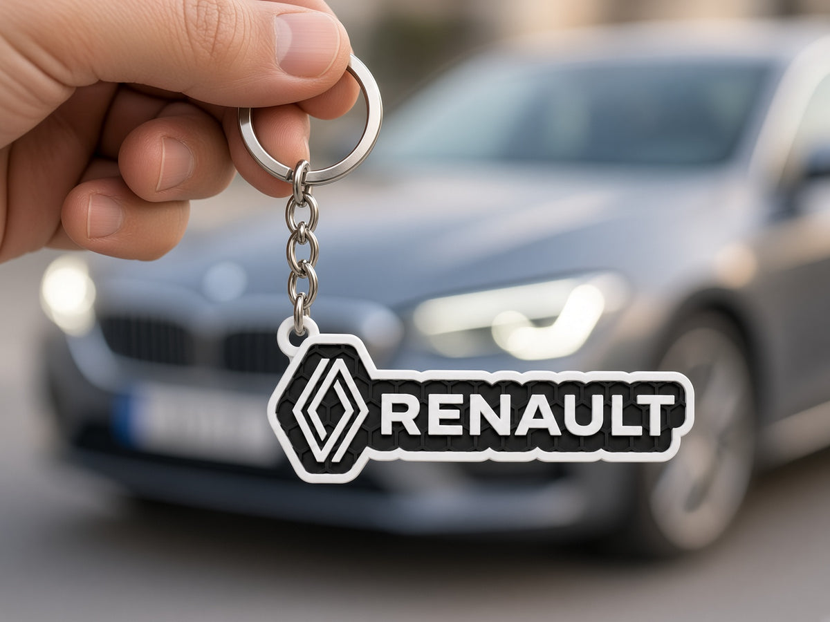 Breloc auto Renault inscripție cu lanț și inel