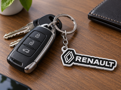 Breloc auto Renault inscripție cu lanț și inel