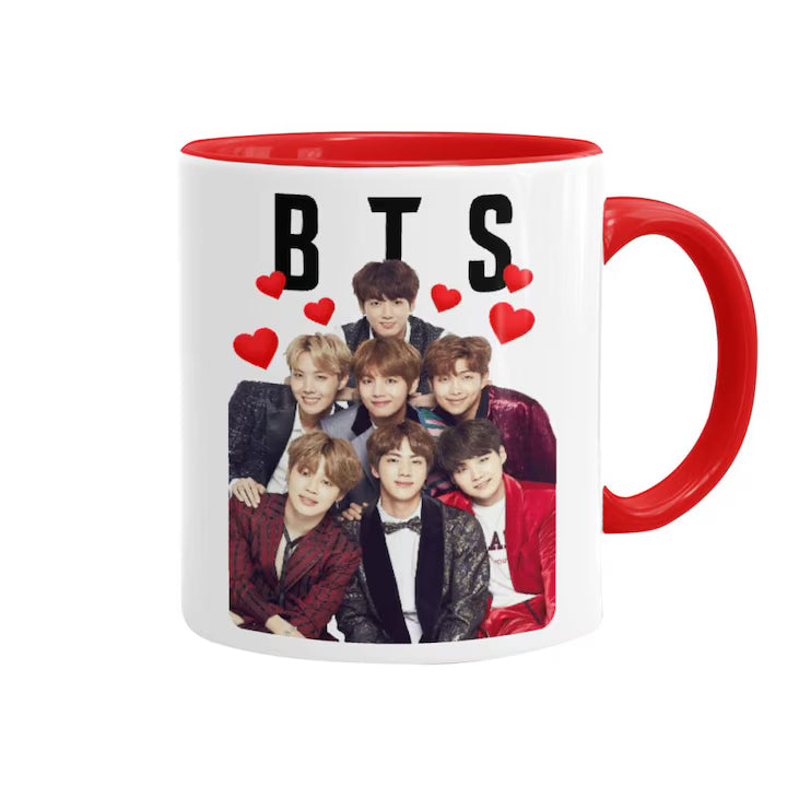 Cana BTS, Ceramica, 330 ml, Alb/Rosu
