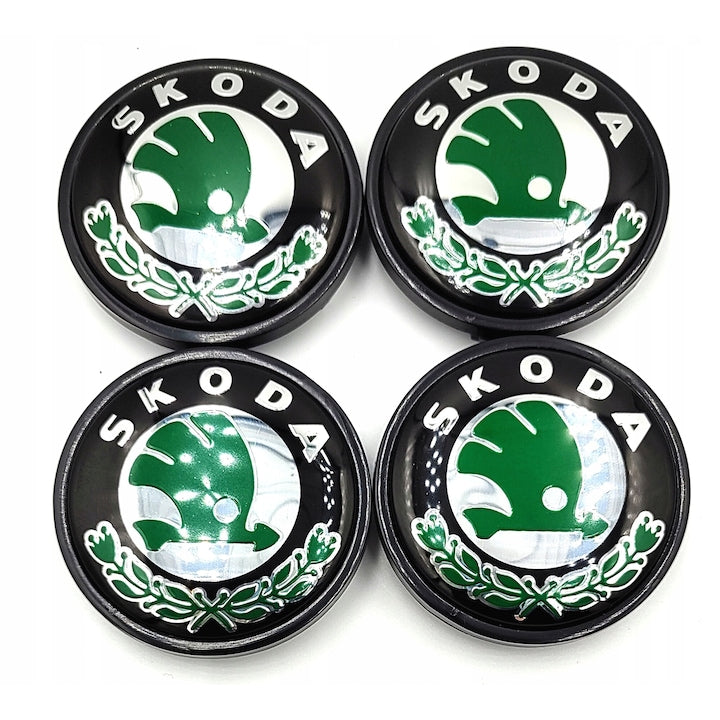 Set 4 capace roti 56/52mm compatibil jante aliaj Skoda, verde