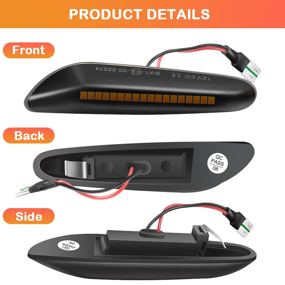 Set 2 lampi semnalizare secventiala, LED, Compatibil cu BMW E46 E36 E90 E91 E60 E61 E87 E88 E92 E93 X1 E84 X3 E83 X5 E53 E81, Negru