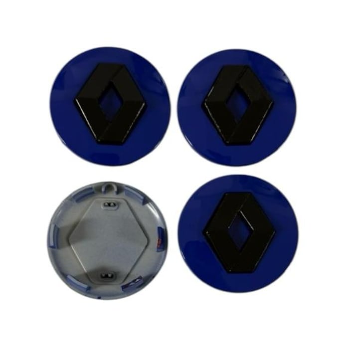 Set 4 capacele roti 57 mm Renault, pentru jante aliaj, Negru Albastru