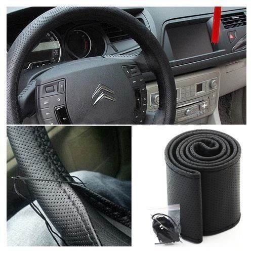Husa volan, Piele PU, ac si ata, Negru