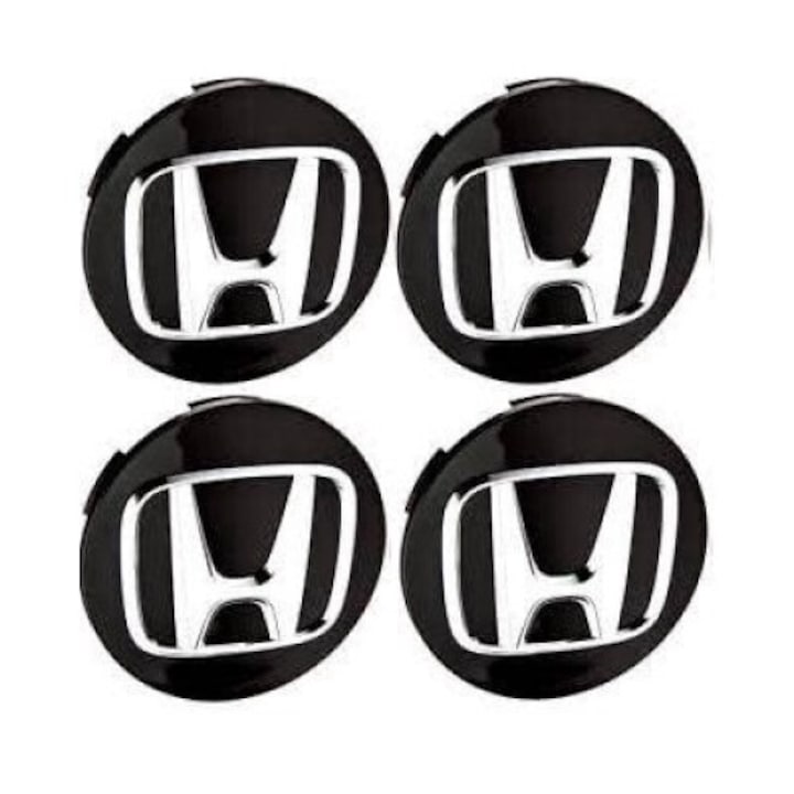 Set 4 capace HONDA, 69mm, NEGRU+ARGINTIU, pentru jante aliaj