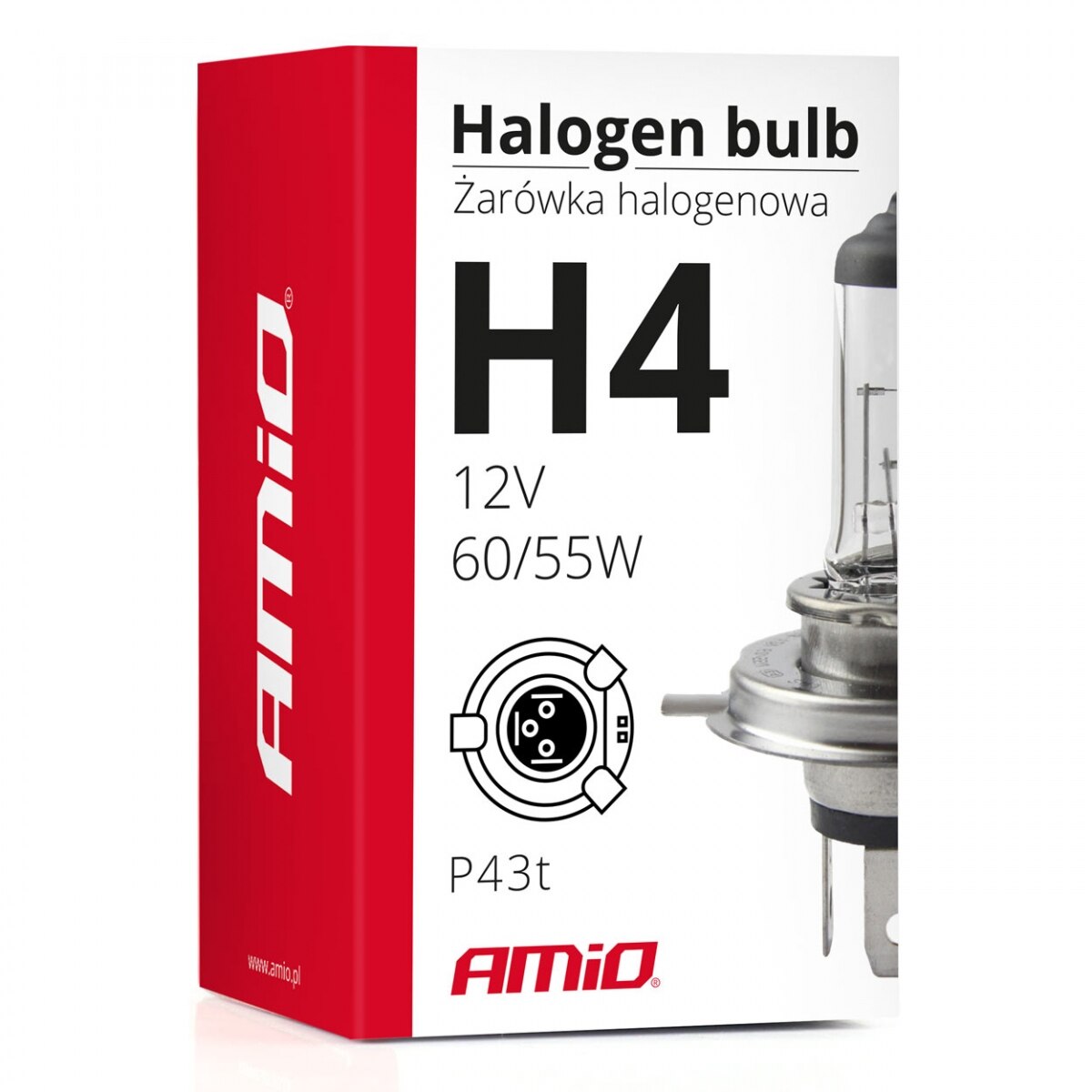 Bec halogen H4 12V 60/55W cu filtru UV, AMIO