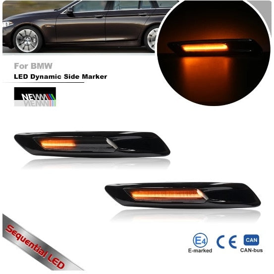Set 2 lampi semnalizare led dinamica pe aripa, compatibile BMW 1 3 5 Series F30 E90 E91 E92 E93 E46 E60 E61 BMW F10 Style