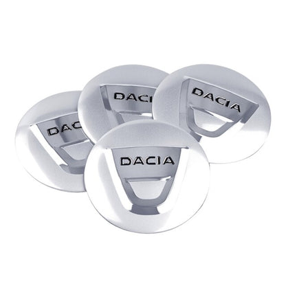 Set 4 stickere Dacia din tabla autoadezive 56mm argintii