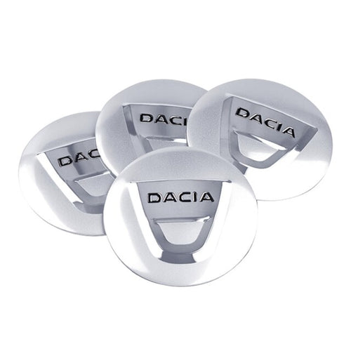 Set 4 stickere Dacia din tabla autoadezive 56mm argintii