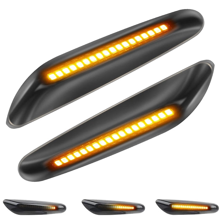 Set 2 lampi semnalizare secventiala, LED, Compatibil cu BMW E46 E36 E90 E91 E60 E61 E87 E88 E92 E93 X1 E84 X3 E83 X5 E53 E81, Negru