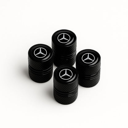 Set 4 Capace Ventil Auto Mercedes, Aluminiu Negru, Logo Oficial