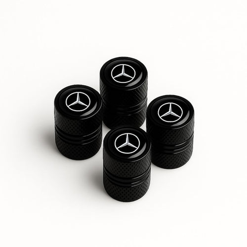 Set 4 Capace Ventil Auto Mercedes, Aluminiu Negru, Logo Oficial