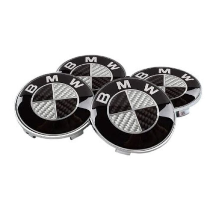 Set 4 capace BMW, 68mm, NEGRU-CARBON, pentru jante aliaj