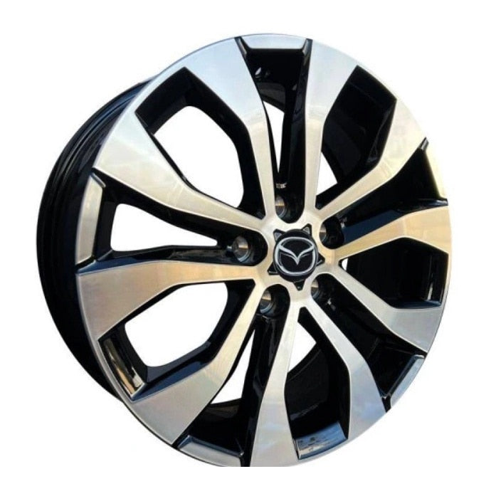 Set 4 capace 55mm Mazda, NEGRU+ARGINTIU, pentru jante aliaj cu inel de fixare