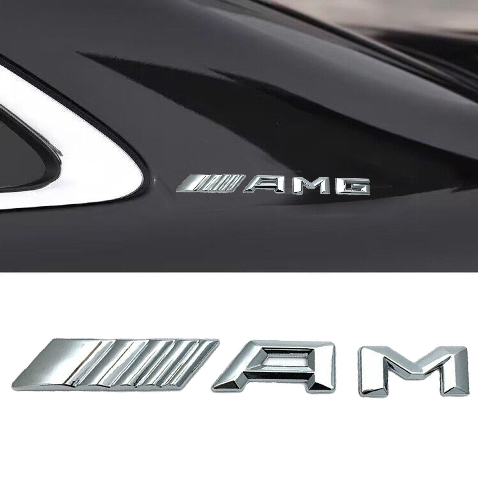 Emblema Pentru Benz montaj pe capota sau portbagaj, Zggzerg, AMG, Trei -dimensionale, Autoadeziv, Anti zgarieturi, Rezistent la uzura, Nu este usor de estompat, Usor de instalat si curatat, Metal, 18cm x 1.7cm, Argintiu
