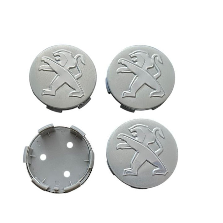 Set 4 capace jante Peugeot, 60mm pentru jante aliaj, Argintii