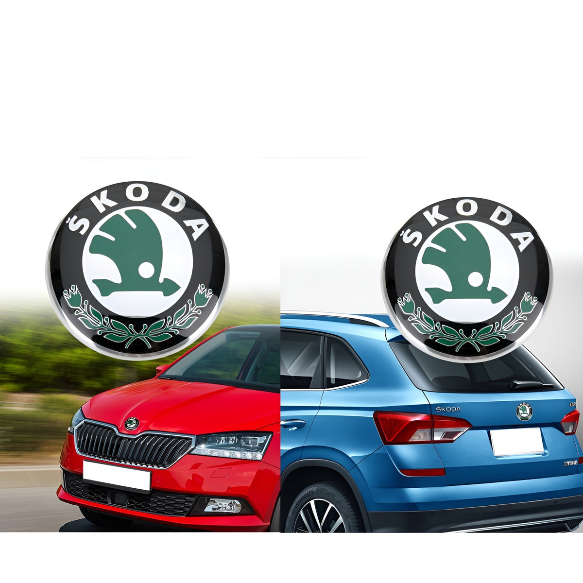 Set embleme Skoda, 90mm fata si 80mm spate, glossy, verde inchis