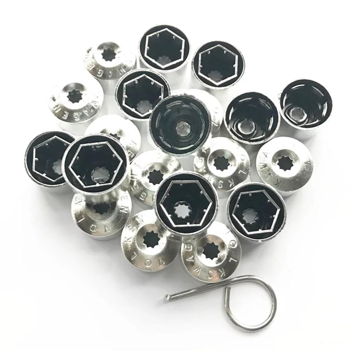 Set 20 capace prezoane pe 17 + cheie de scos capacele, argintii