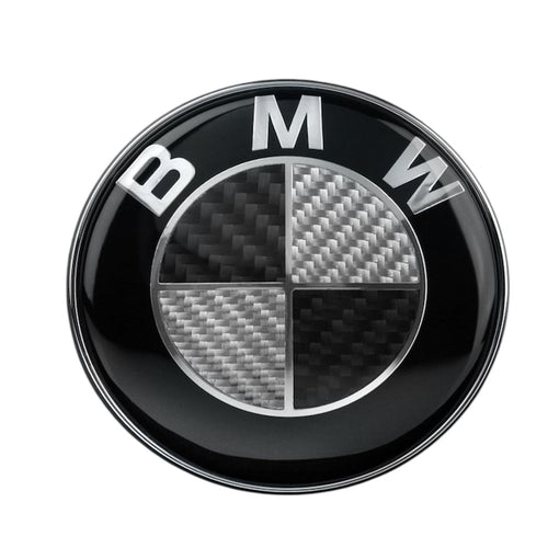 Emblema BMW capota/portbagaj, 82mm, negru+carbon