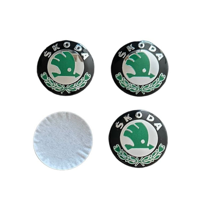 Set 4 stickere pentru capace roti auto, Maf, aluminiu, autoadezive, pentru Skoda