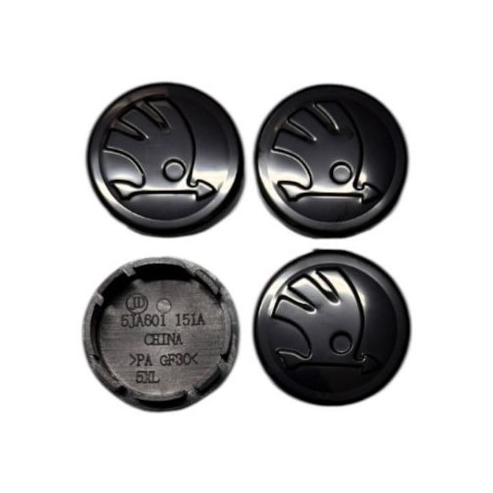 Set 4 capace roti 56mm Skoda negre compatibil/inlocuitor janta aliaj